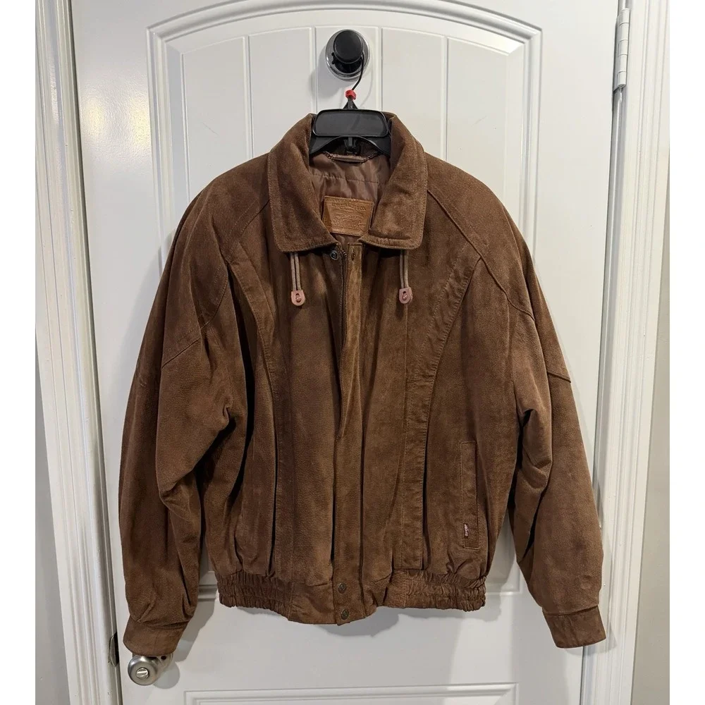 Levis Bomber Suede Leather Jacket Mens L 42 Brown Western Wear Lined 90s Vintage